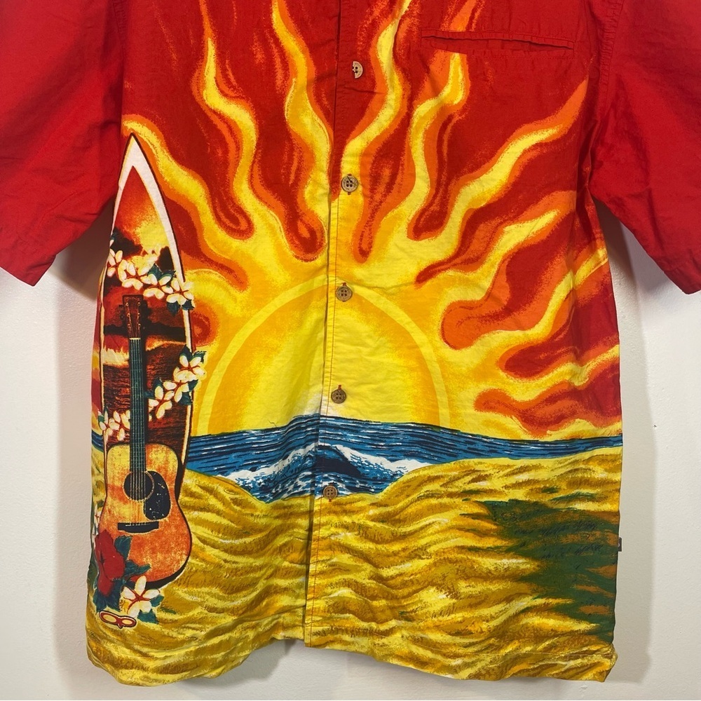 Vintage Ocean Pacific OP Hawaiian Shirt Medium Surf Sunset Beach Red Button Up - Picture 4 of 14